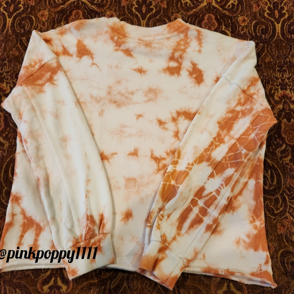 ELAN Cropped Tie Dye Pullover Sweatshirt Orange Cream Raw Hem Medium - Picture 10 of 15
